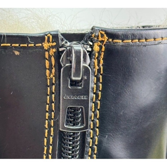 Coach Black Leather Shearling Lace Up Combat Boots Womens US 5B Buckle - Picture 8 of 10